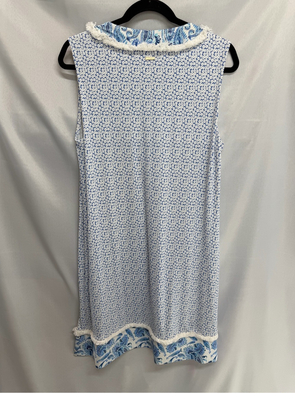 Cabana Life Aruba Blues Sleeveless Fringe Tunic Dress Pockets Large - Picture 3 of 8